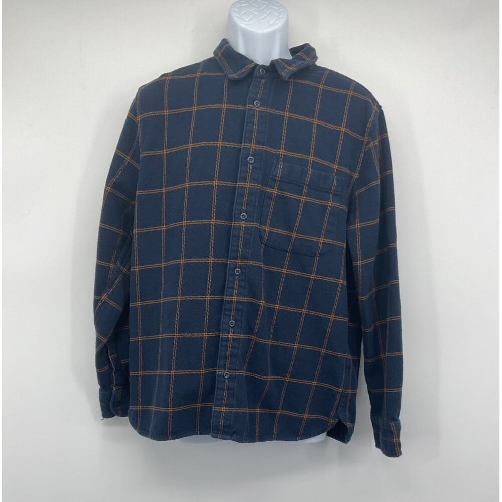 Madewell Navy & Brown Windowpane Plaid Button-Up Shirt L Cotton